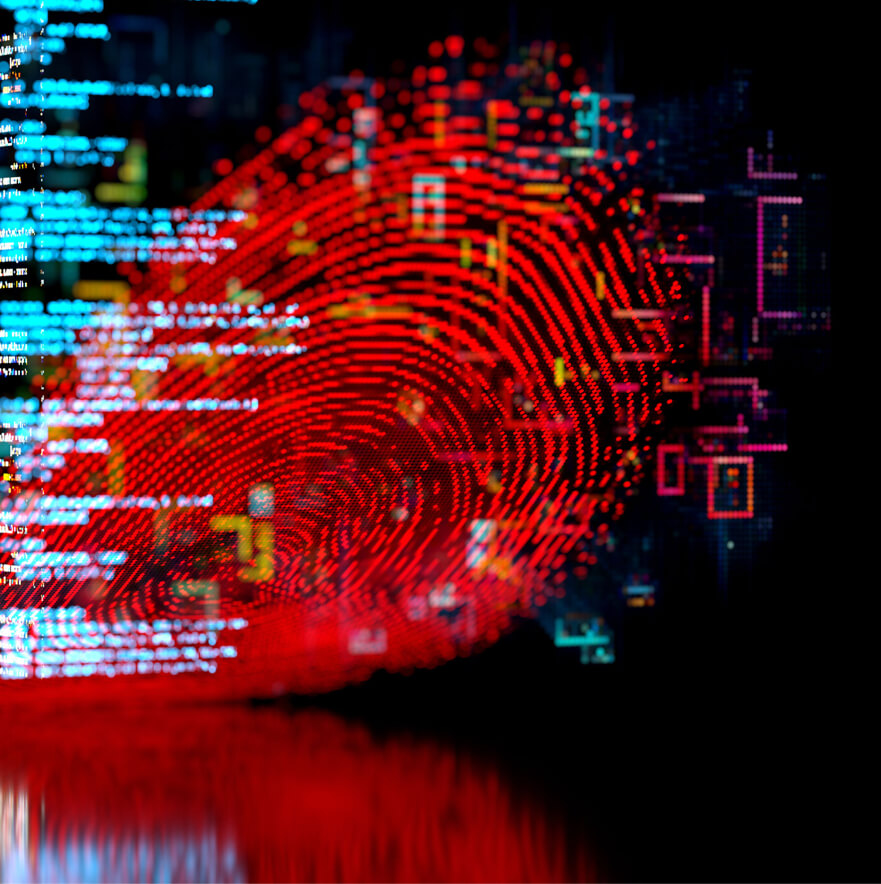 Immagine astratta di un'impronta digitale con codice e grafica
