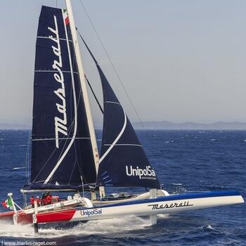 MOD 70 Maserati skippered by Giovanni Soldini shot offshore Porquerolles island during training. Photo Guilain Grenier
