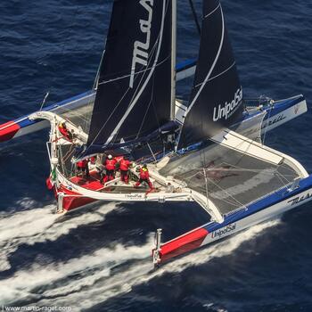 MOD 70 Maserati skippered by Giovanni Soldini shot offshore Porquerolles island during training. Photo Guilain Grenier
